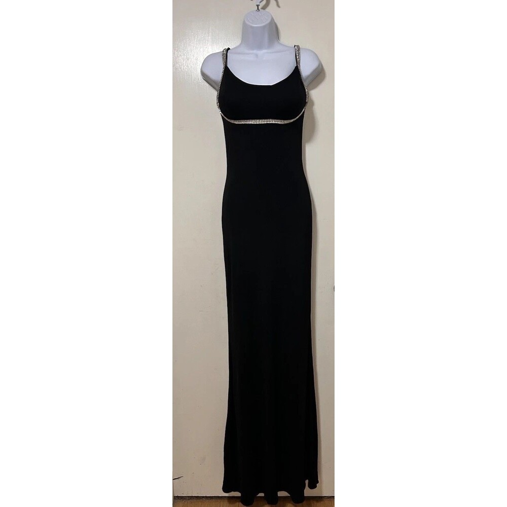 Vtg  lillie Rubin Black Long Gown Rhinestone Straps And Trim Size S Nicole Bakti